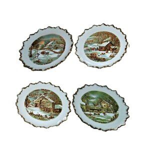 Vintage Currier & Ives The Old Homestead In Winter Plates ( Set Of 4)